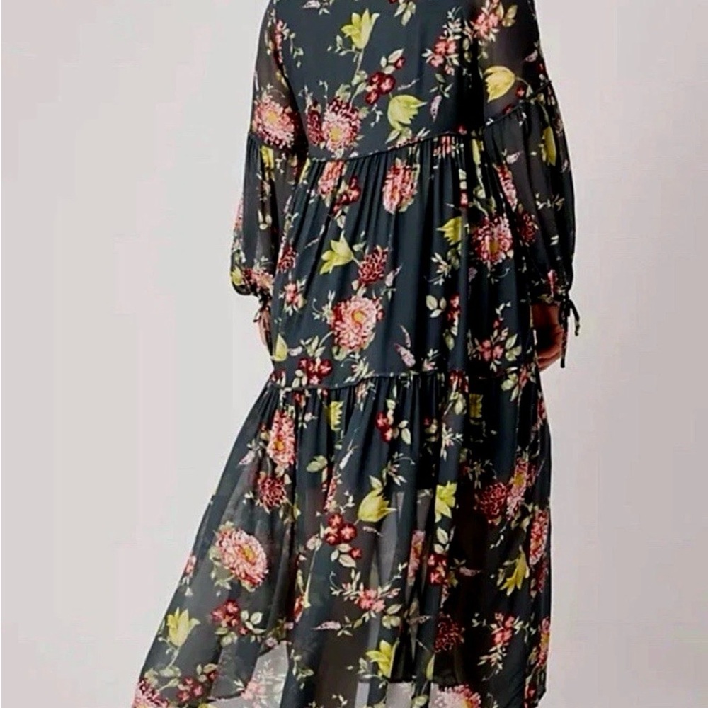 A+ Anthropologie grey gray green Floral Long Sleeve Swim maxi dress 2XL plus - Picture 4 of 9
